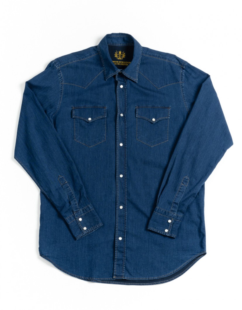 Scissor Scriptor Navy Blue Denim Shirt  image