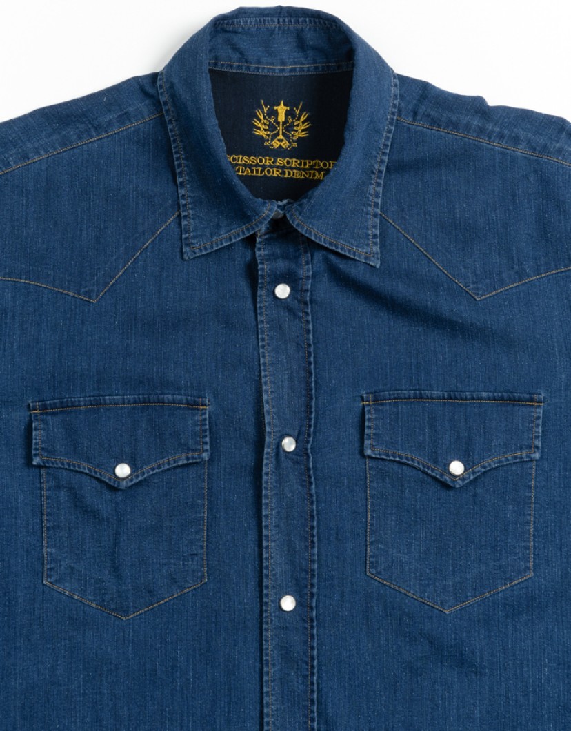 Scissor Scriptor Navy Blue Denim Shirt  image