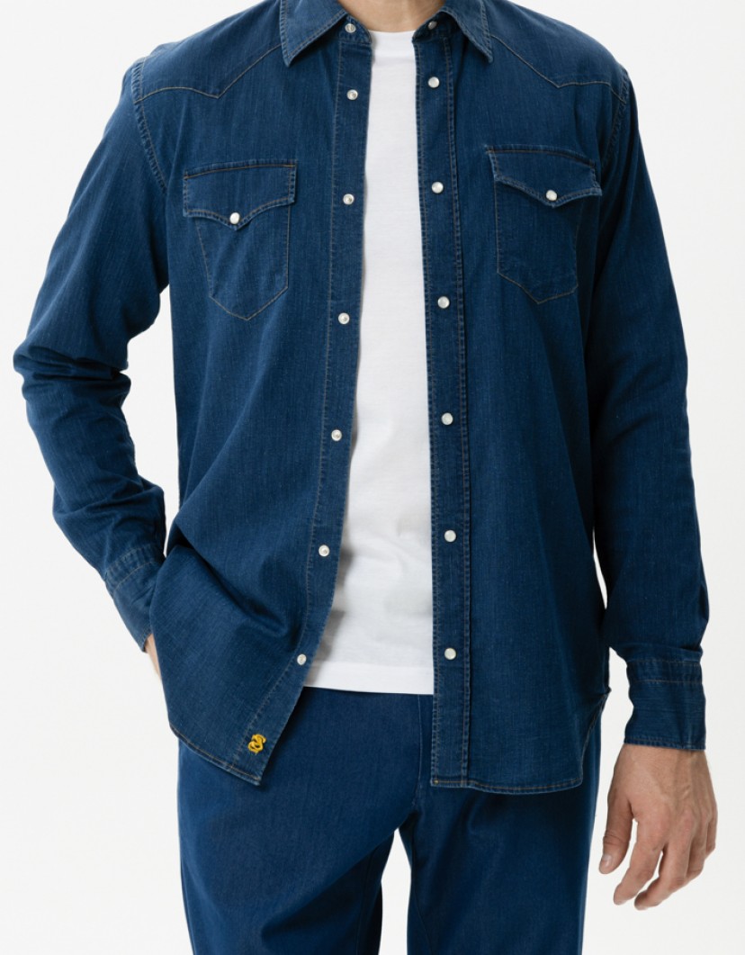 Scissor Scriptor Navy Blue Denim Shirt  image