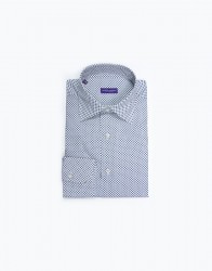 Patrick Hellmann Collection White Shirt With Small Navy Blue Drops Pattern thumbnail