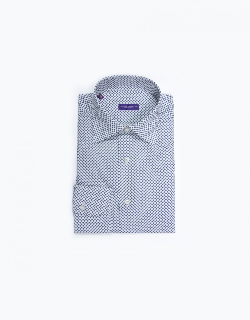 Patrick Hellmann Collection White Shirt With Small Navy Blue Drops Pattern image