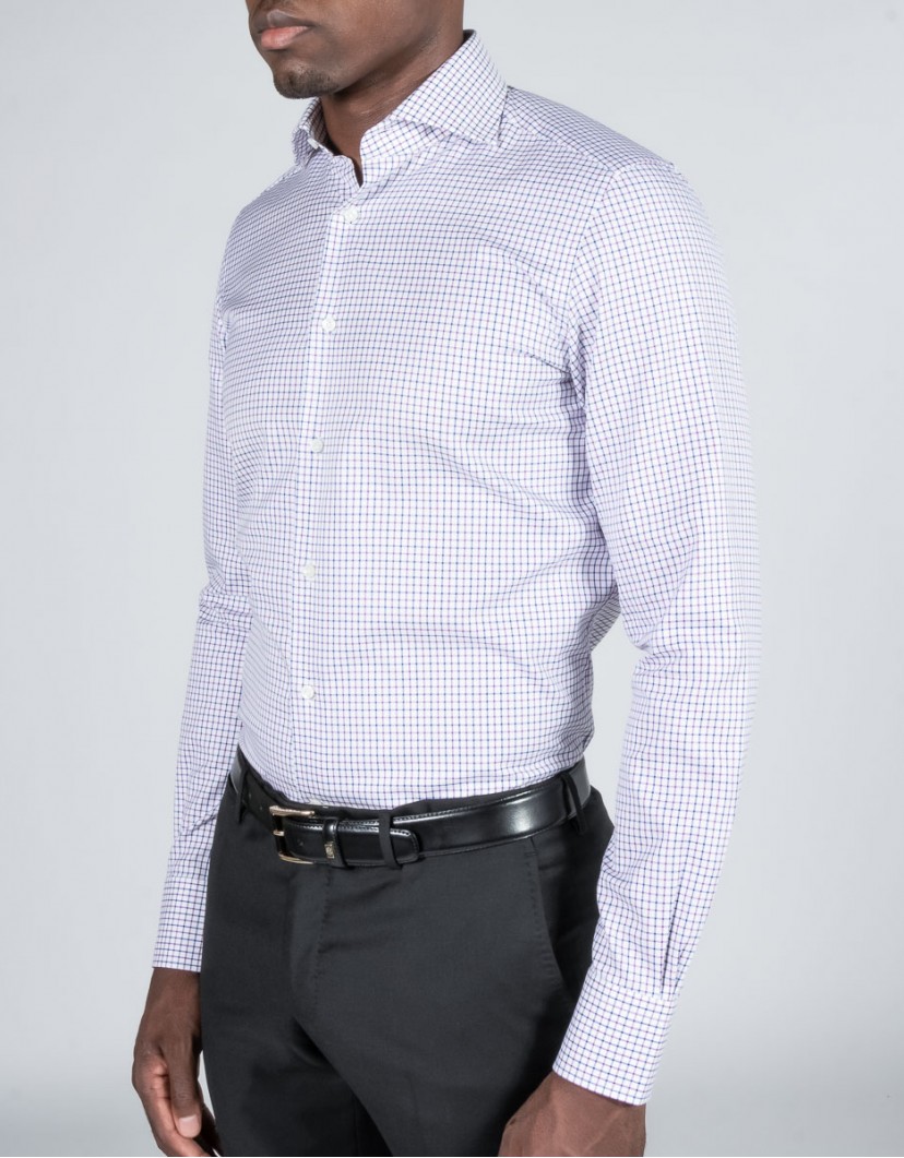 Patrick Hellmann Collection White Shirt With Small Purple And Blue Squares image