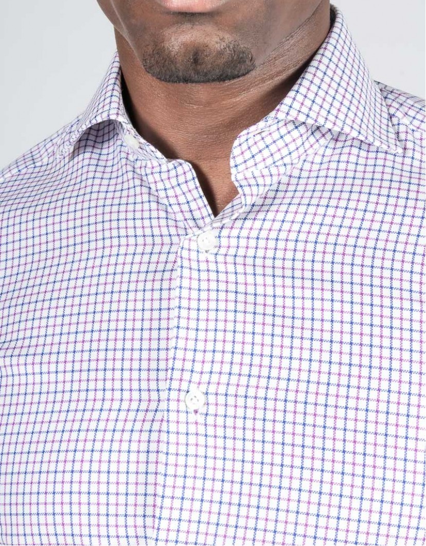 Patrick Hellmann Collection White Shirt With Small Purple And Blue Squares image