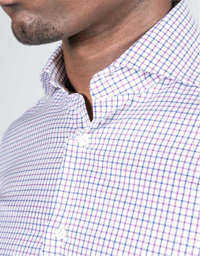 Patrick Hellmann Collection White Shirt With Small Purple And Blue Squares image