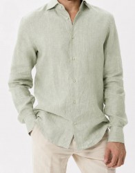 Patrick Hellmann Collection Light Green Shirt 100% Linen thumbnail 3