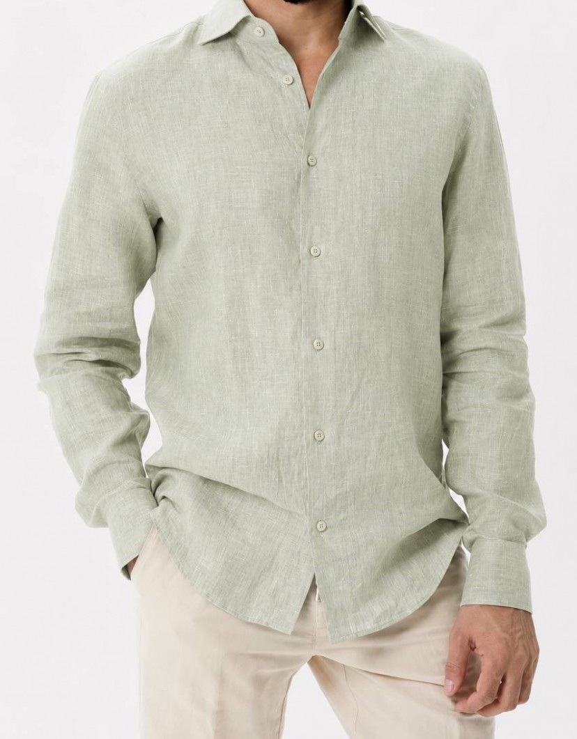 Patrick Hellmann Collection Light Green Shirt 100% Linen image