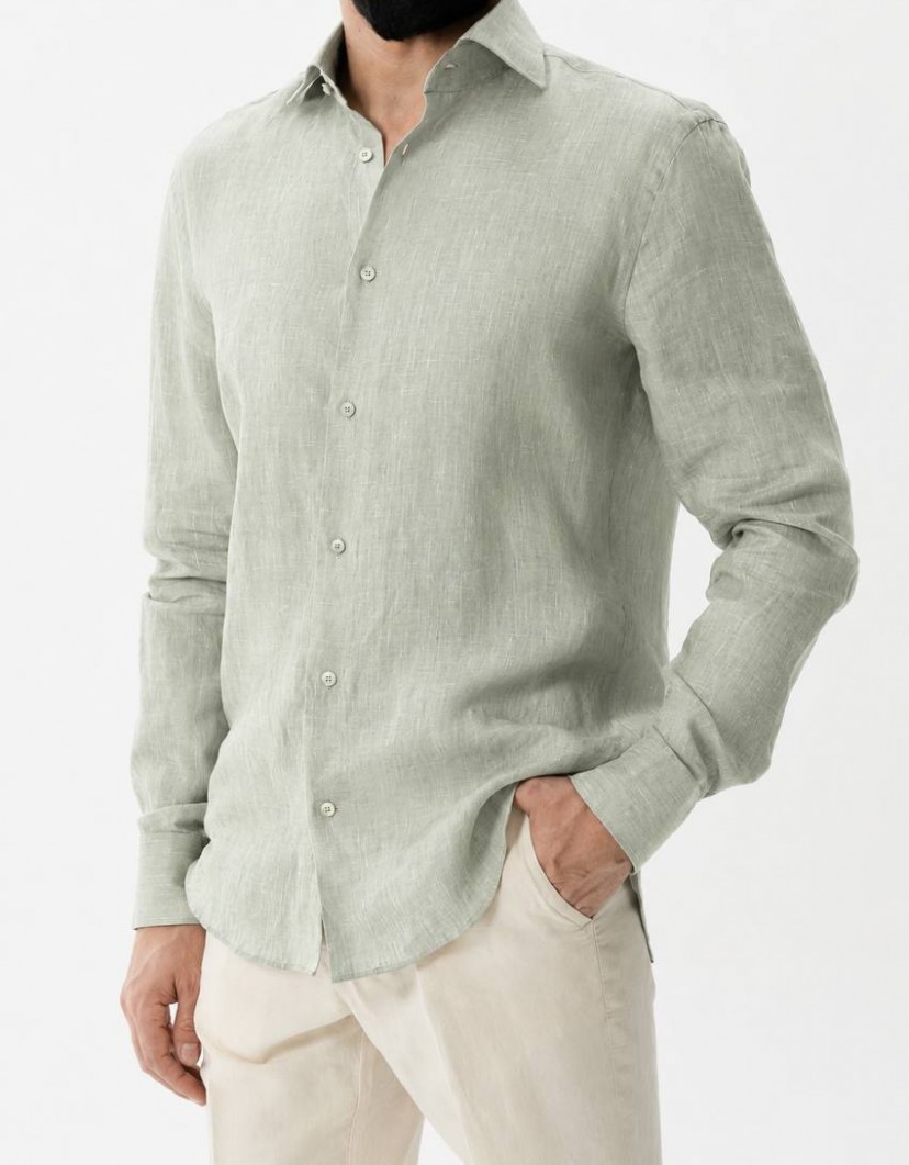 Patrick Hellmann Collection Light Green Shirt 100% Linen image