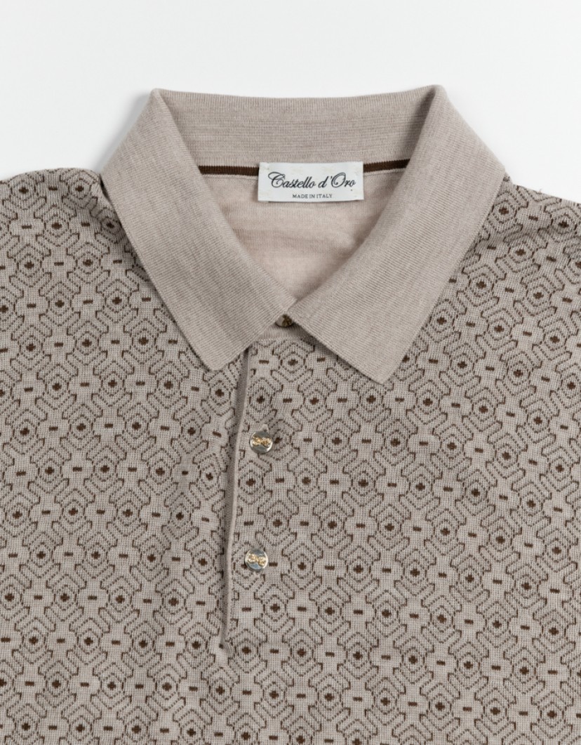 Castello D'Oro Beige Polo Long Sleeve Button Fastening image
