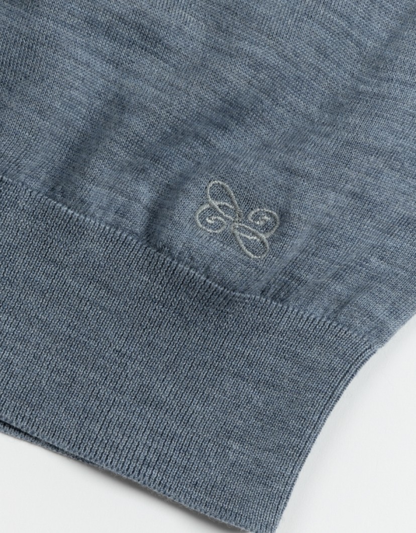 Castello d'Oro Washed Blue Polo Long Sleeve 100% Merinos Wool image