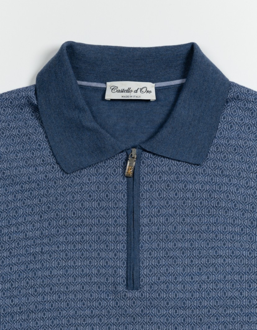 Castello d'Oro Blue Polo Long Sleeve Zip Fastening image