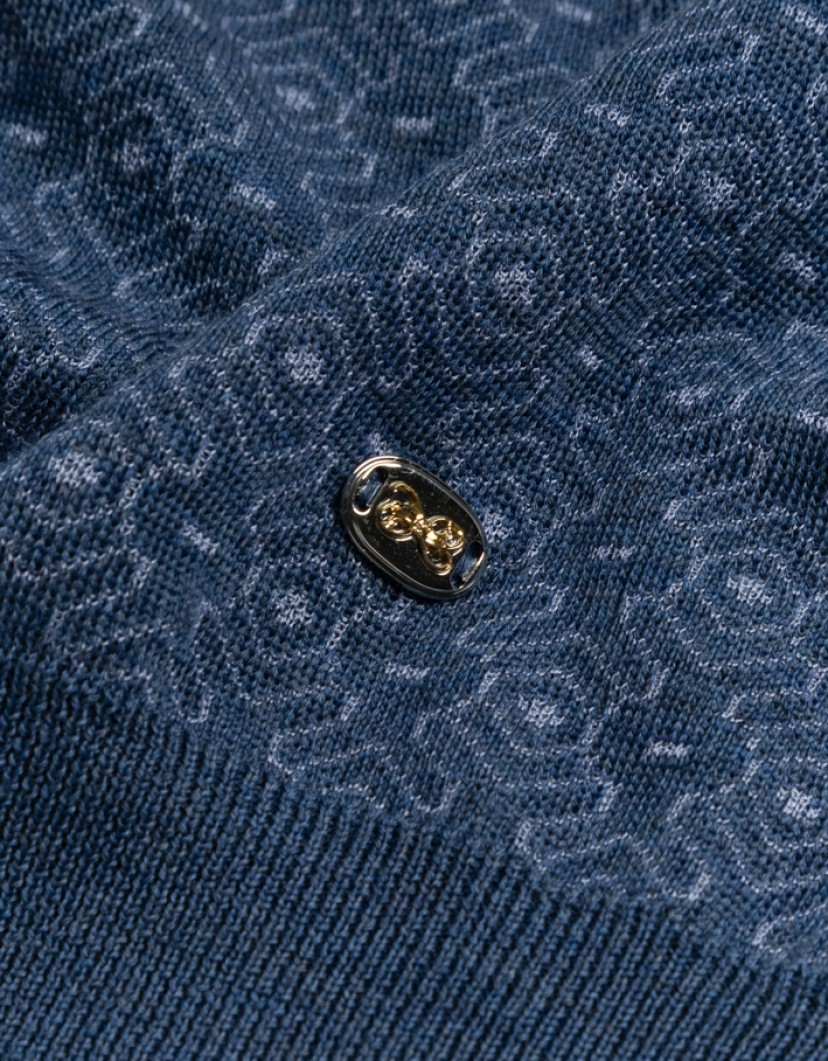 Castello d'Oro Blue Polo Long Sleeve Button Fastening image