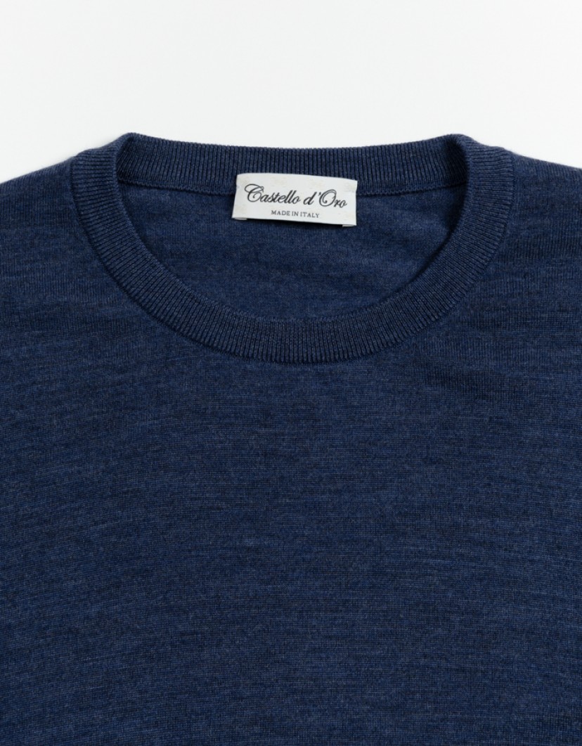 Castello-dOro-Denim-Blue-Jumper-Round-Neck-100-Merinos-Wool-image Castello d'Oro Denim Blue Jumper Round Neck 100% Merinos Wool image