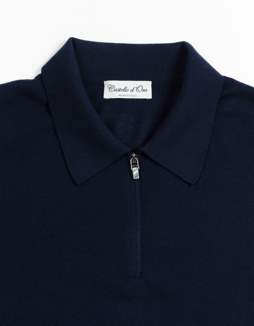 Castello d'Oro Navy Blue Polo Long Sleeve 100% Merinos Wool image
