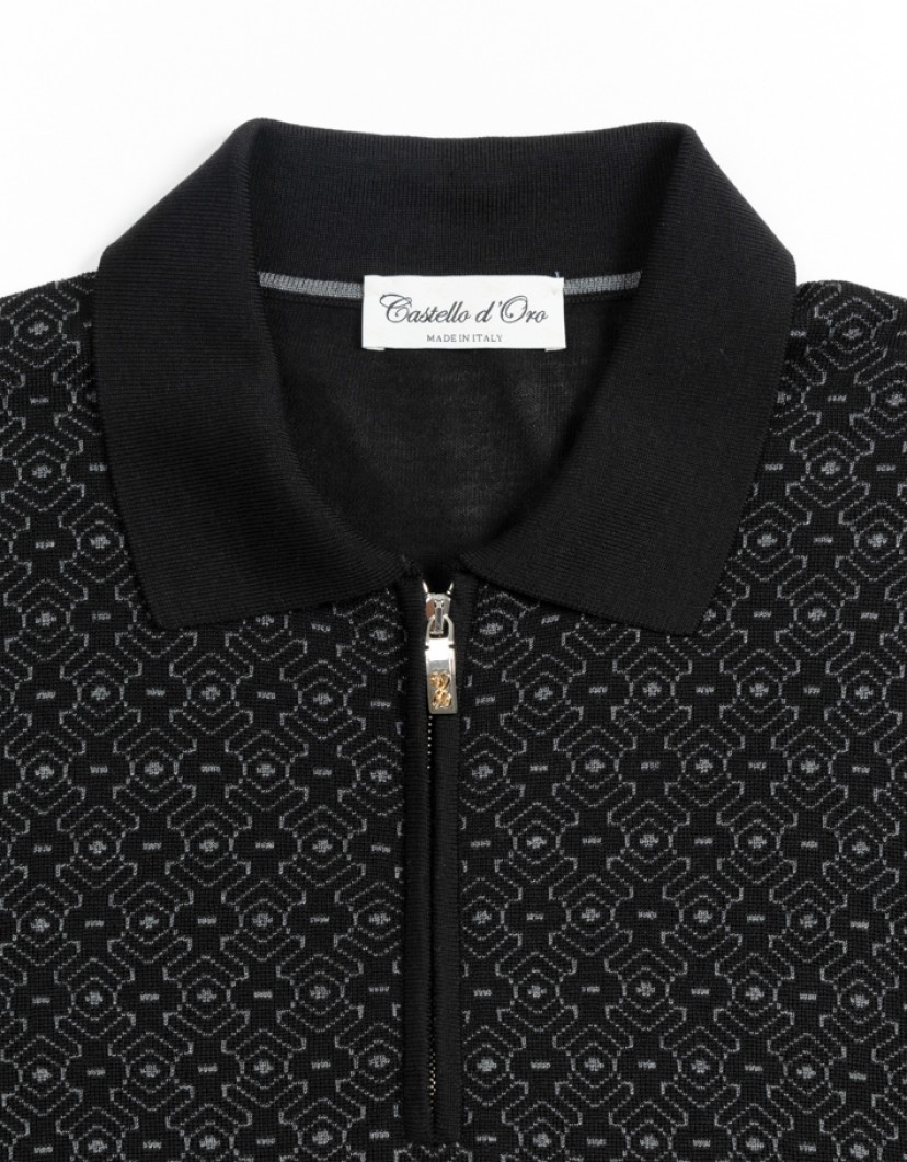 Castello d'Oro Black Polo Long Sleeve Zip Fastening image