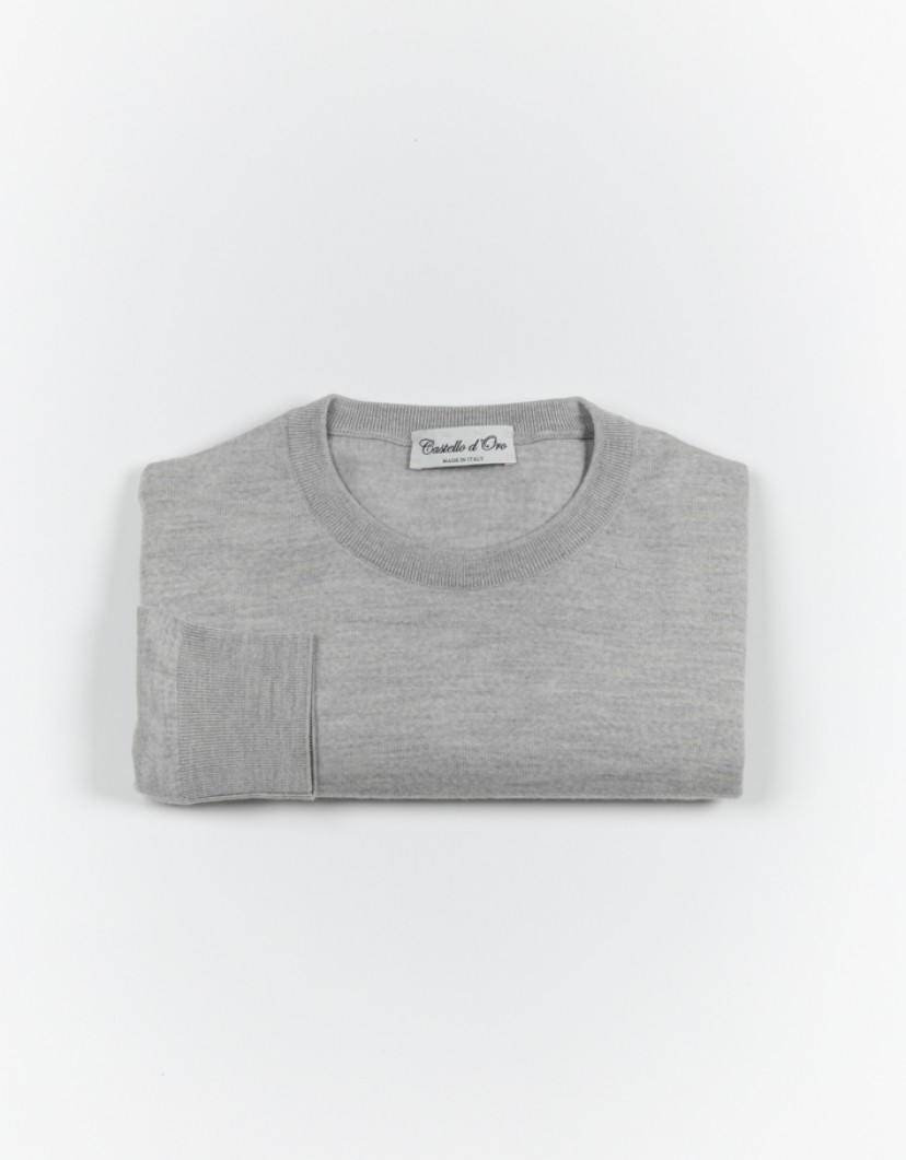 Castello d'Oro Light Grey Jumper Round Neck 100% Merinos Wool image