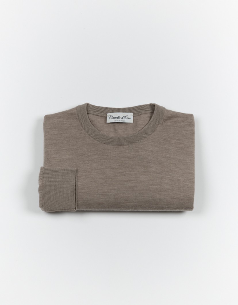 Castello-dOro-Beige-Jumper-Round-Neck-100-Merinos-Wool-image Castello d'Oro Beige Jumper Round Neck 100% Merinos Wool image