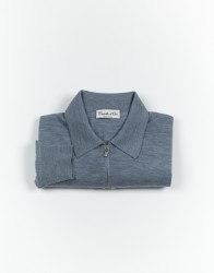 Castello d'Oro Washed Blue Polo Long Sleeve 100% Merinos Wool thumbnail