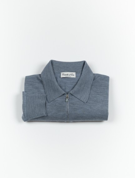 Castello d'OroWashed Blue Polo Long Sleeve 100% Merinos Woolimage1336