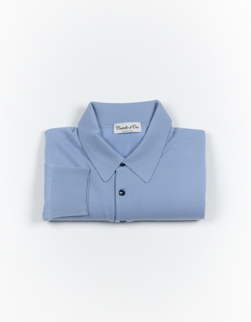 Castello d'Oro Light Blue Polo Long Sleev 100% Merinos Wool image