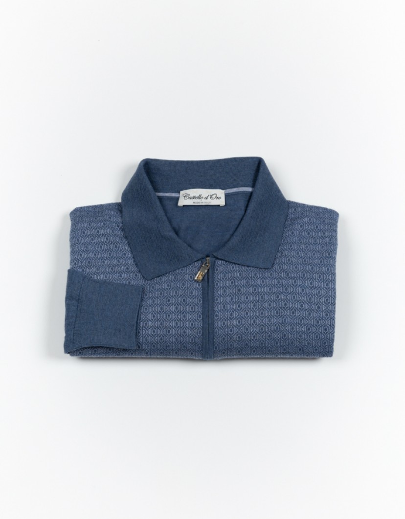 Castello d'Oro Blue Polo Long Sleeve Zip Fastening image