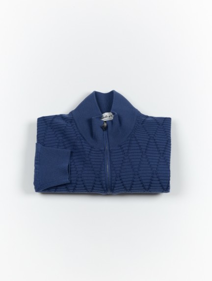 Castello d'OroBlue Cadrdigan Romb Pattern Zip Fasteningimage1327