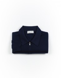 Castello d'Oro Navy Blue Polo Long Sleeve 100% Merinos Wool thumbnail