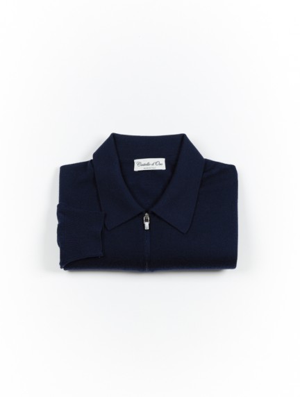 Castello d'OroNavy Blue Polo Long Sleeve 100% Merinos Woolimage1337