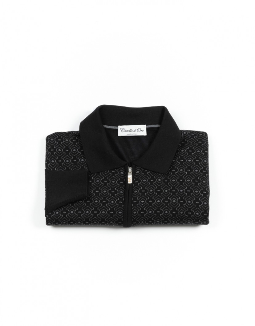 Castello d'Oro Black Polo Long Sleeve Zip Fastening image