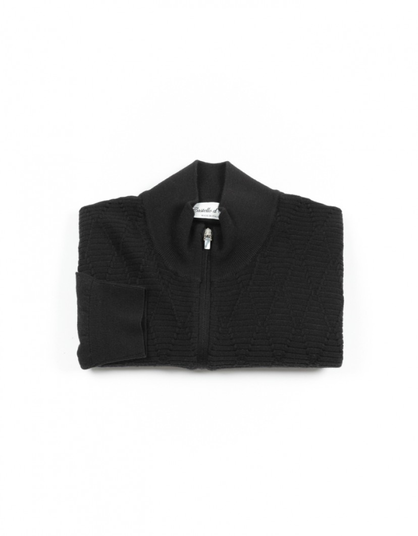 Castello d'Oro Black Cadrdigan Romb Pattern Zip Fastening image