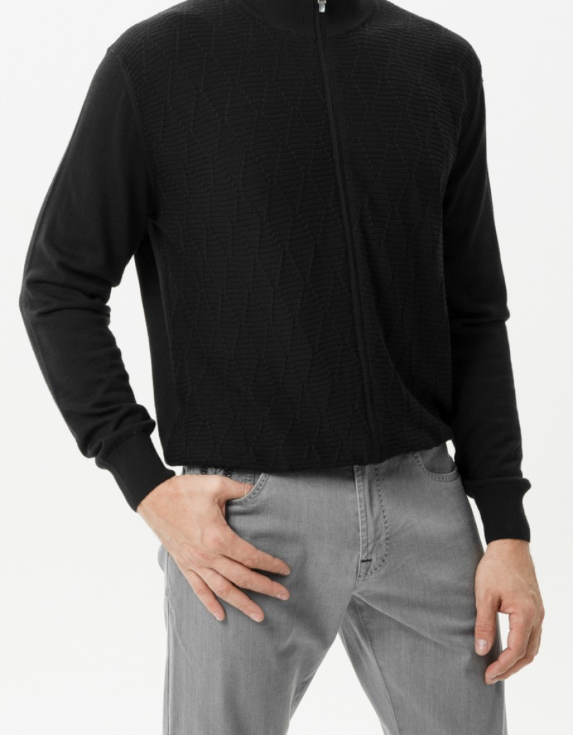 Castello d'Oro Black Cadrdigan Romb Pattern Zip Fastening image