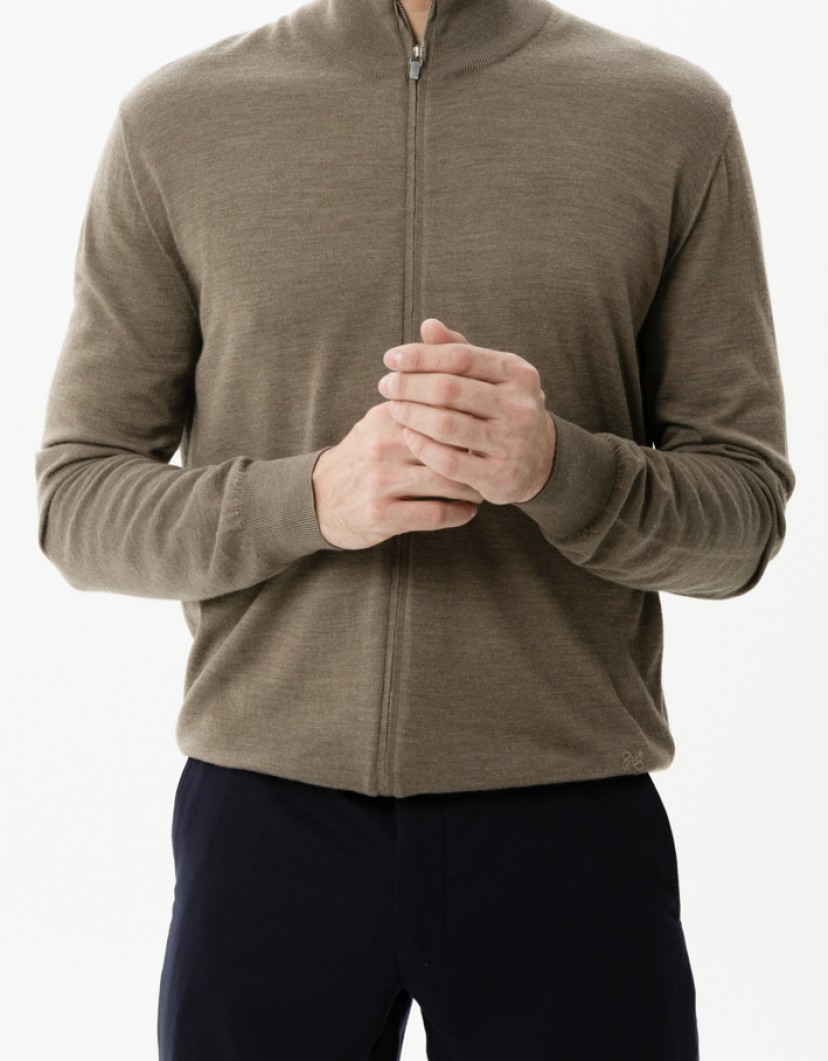 Castello D'Oro Beige Cardigan Zip Fastening 100% Merinos Wool image