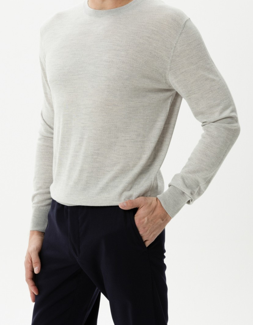 Castello d'Oro Light Grey Jumper Round Neck 100% Merinos Wool image