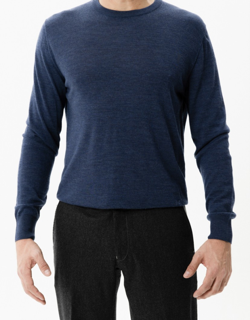 Castello-dOro-Denim-Blue-Jumper-Round-Neck-100-Merinos-Wool-image Castello d'Oro Denim Blue Jumper Round Neck 100% Merinos Wool image