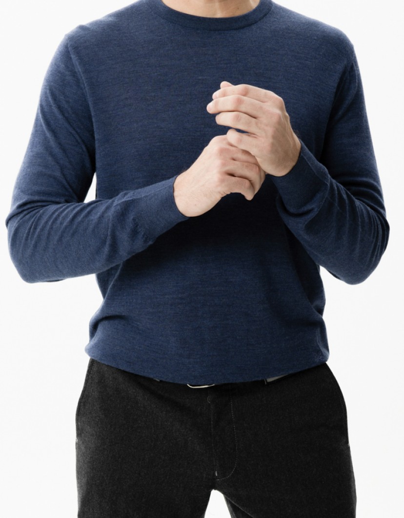 Castello-dOro-Denim-Blue-Jumper-Round-Neck-100-Merinos-Wool-image Castello d'Oro Denim Blue Jumper Round Neck 100% Merinos Wool image