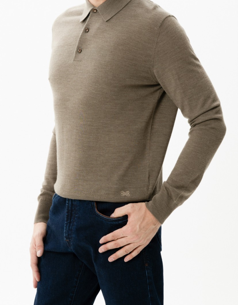 Castello d'Oro Beige Polo Long Sleeve 100% Wool image