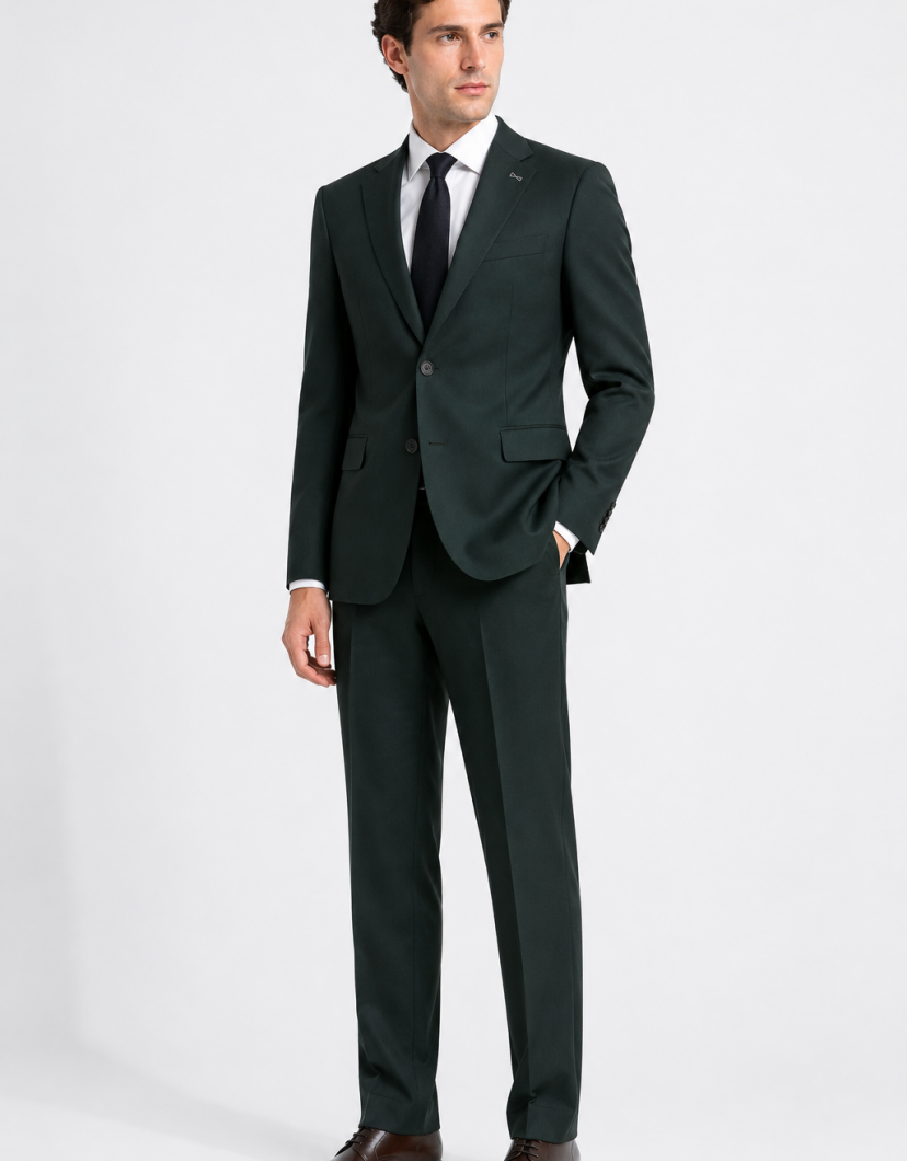 Azzur Elegant Forest Green Wool Suit image