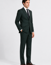 Azzur Elegant Forest Green Wool Suit thumbnail 3