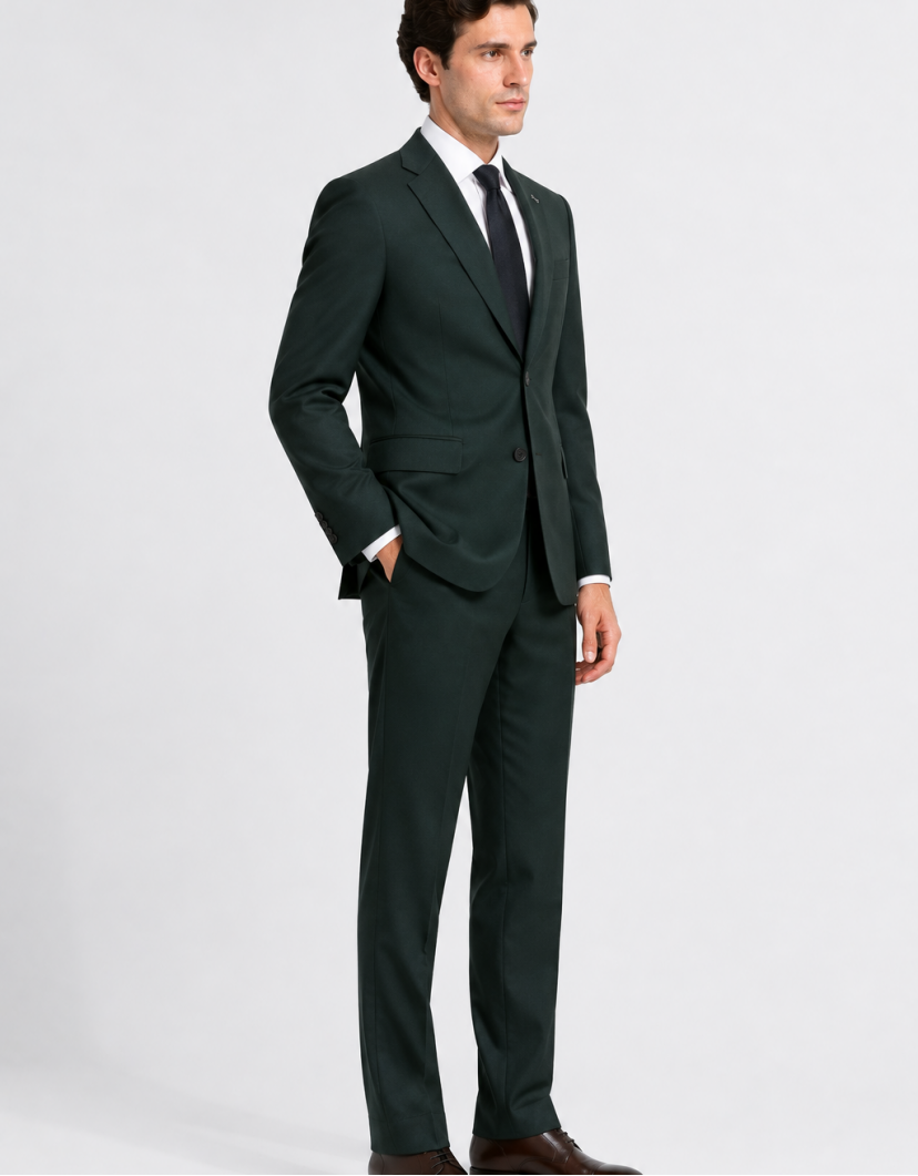 Azzur Elegant Forest Green Wool Suit image