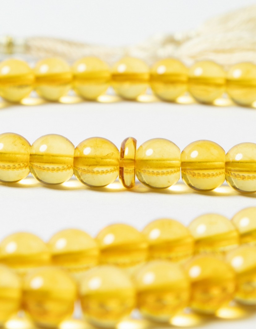 P By Privilege 99 Yellow Amber Prayer Beads with Cotton Tassel image