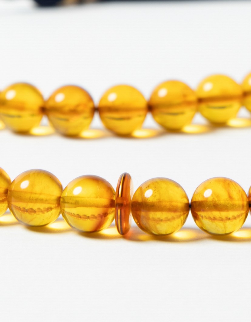 P By Privilege 100% Natural Amber Prayer Beads with Deep Blue Viscose Tassel image