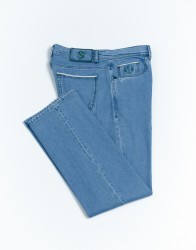 Scissor Scriptor Blue Jeans With Green Stitch thumbnail