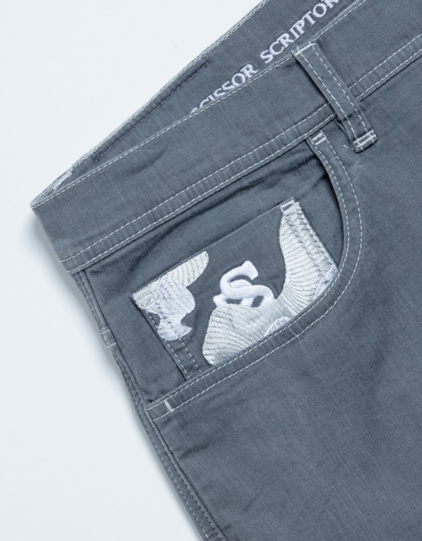 Scissor Scriptor Grey Jeans With White Detais image
