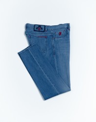 Scissor Scriptor Blue Washed Stretch Jeans With Red Details thumbnail