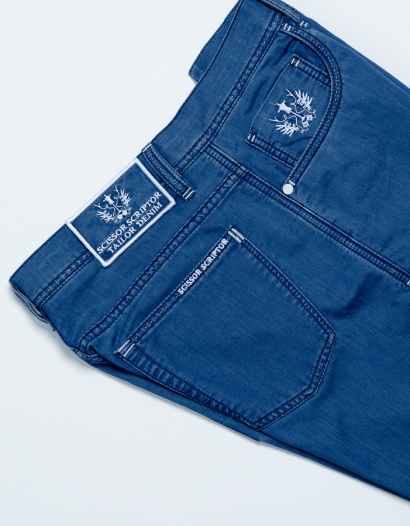Scissor Scriptor Fine Blue Jeans With White Details image