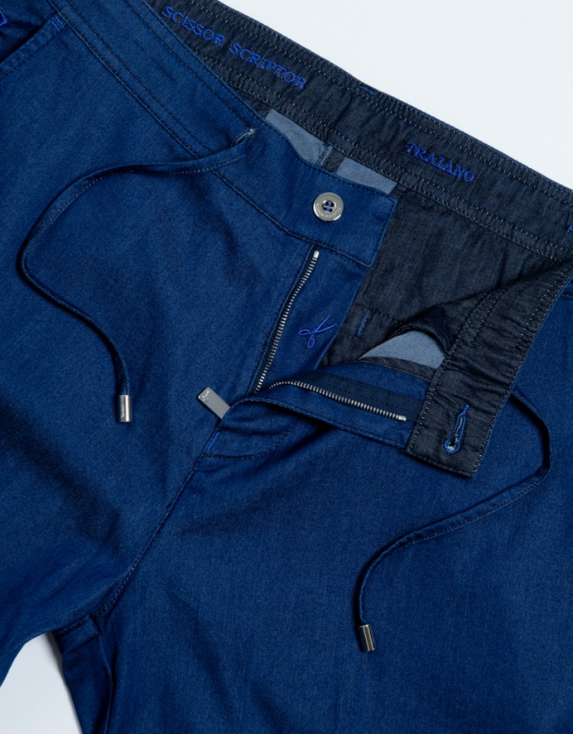 Scissor Scriptor Bright Blue Fine Denim Chinos Trousers image