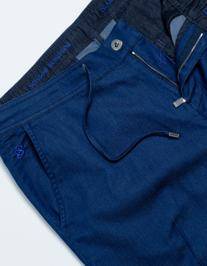 Scissor Scriptor Bright Blue Fine Denim Chinos Trousers image