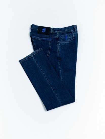 Scissor ScriptorDark Blue Jeans With Blue Lather Detailimage1267