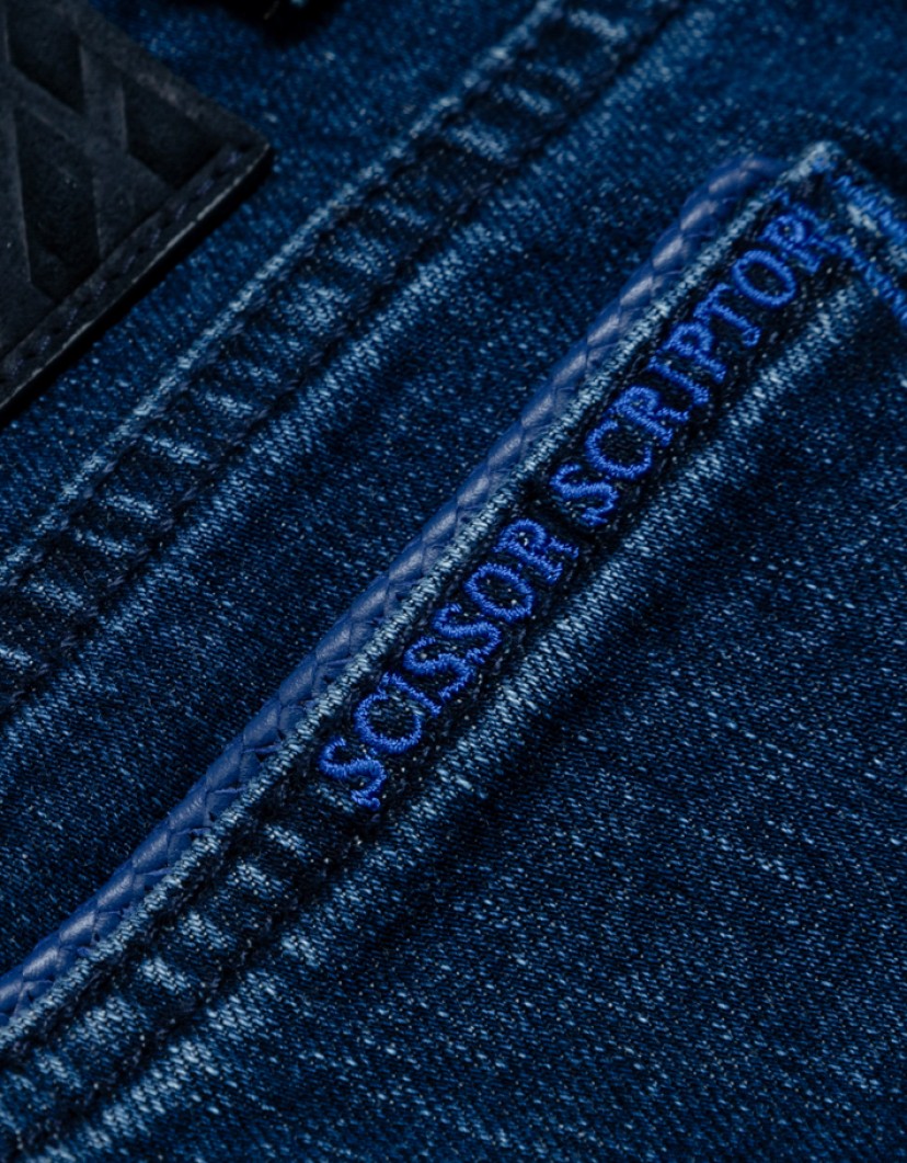 Scissor Scriptor Dark Blue Jeans With Blue Lather Detail image
