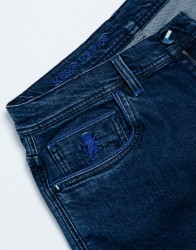 Scissor Scriptor Dark Blue Jeans With Blue Lather Detail thumbnail 3