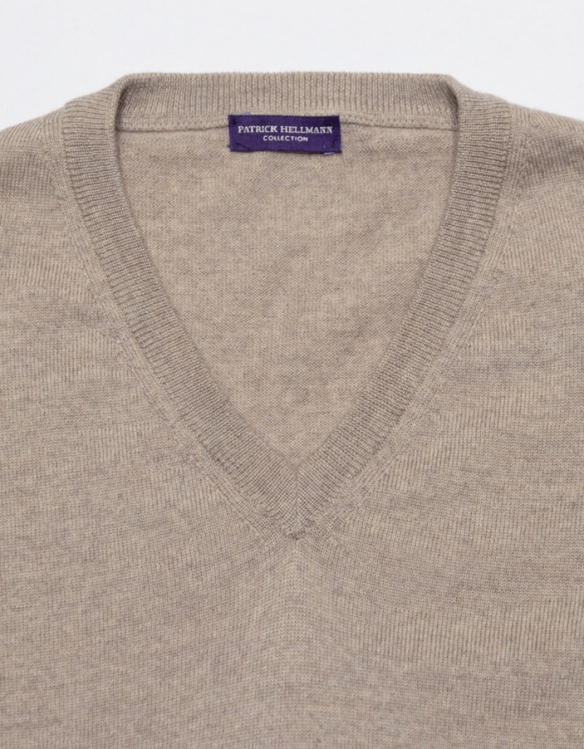 Patrick Hellmann Collection Beige V-Neck Pullover 100% Wool image